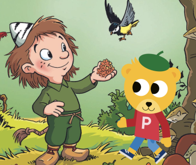 Mulle och Pyss möts i skogen.